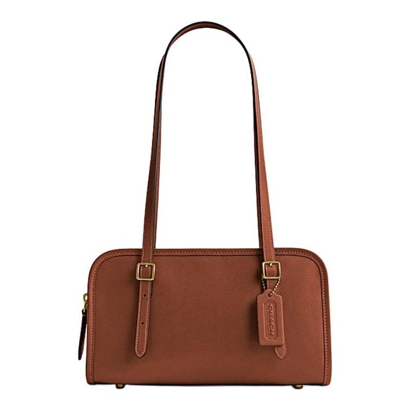 

COACH swing zip 25 Logo zipper closure cow leather underarm bag shoulder bag medium women s brown коричневий