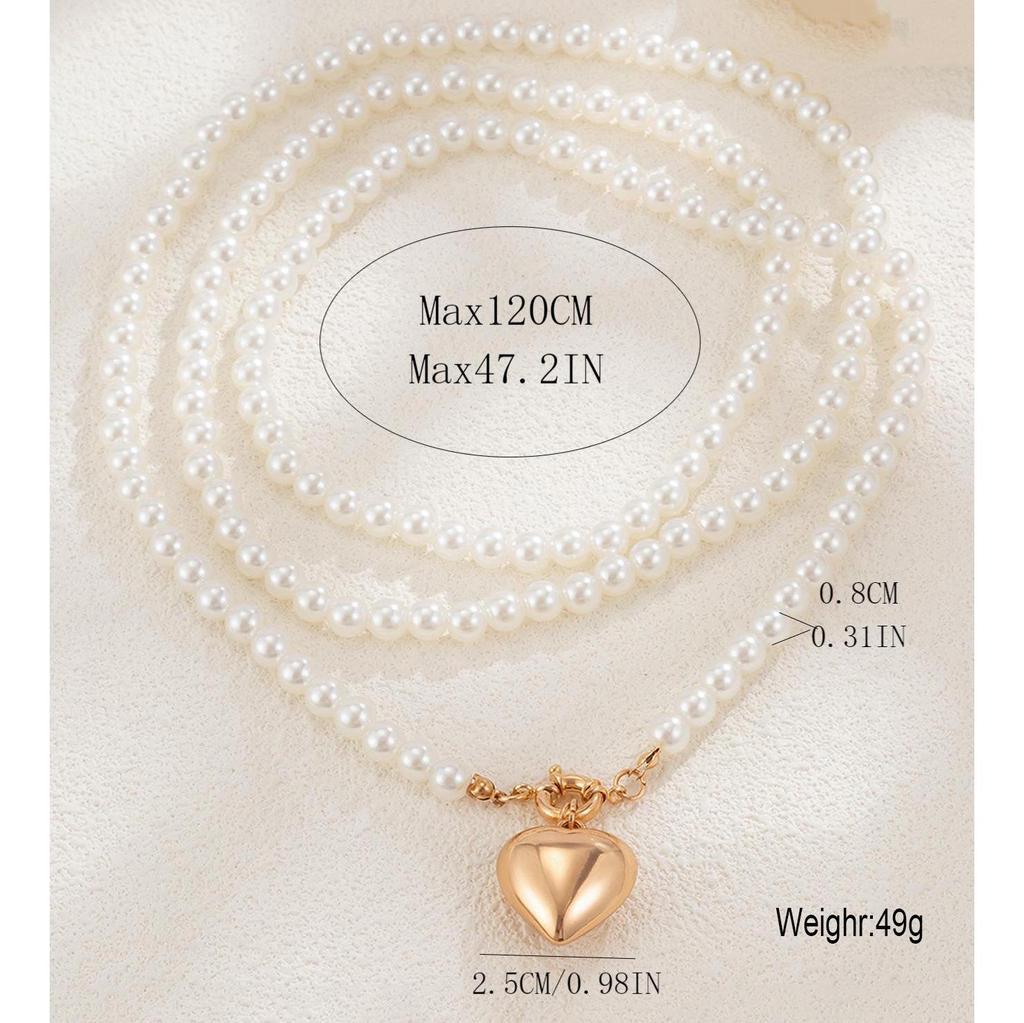 European and American Peach Heart Pendant Necklace: Women's Fashionable Long Pearl & Clavicle Layered Chain.