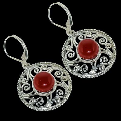Natürlicher Karneol-Edelstein, handgefertigt, 925er Sterlingsilber, Ohrring, 3,8 cm, L6N46