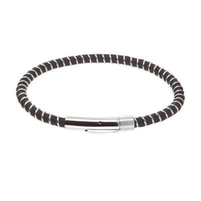 [R5091] – Silberbraunes „Giorgio“-Stahllederarmband – 65 x 55 x 4 mm