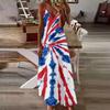 Women's Loose Independence Day Casual Slim V-neck Color Imitation Cotton Fashion Overalls Skirt