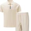 Mens Casual Polo Shirt Shorts Set Summer Breathable