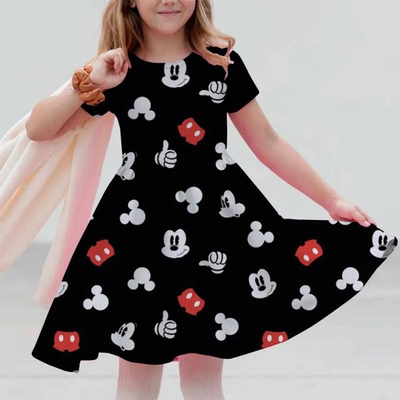 M-ickey And M-innie Print Summer Dress Kids Girl Clothes Sweet Desserts Short Sleeve Casua Fashion Birthday Girl Dress