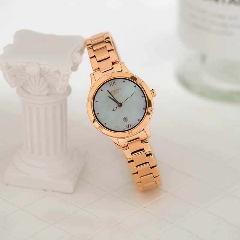 Casio Women's SHEEN Mother Of Pearl Color Watch SHE-4546PG-3AUPR