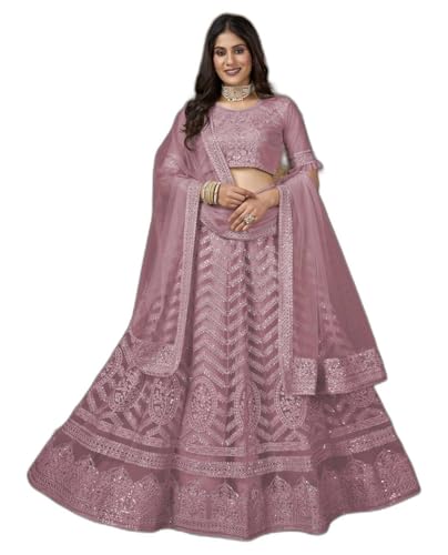 ZAALIMA FASHION WITH Z LOGO Amazon Brand-Women's Net Embroidred Lehenga Choli And Dupatta Set (Free Size) (Pink)