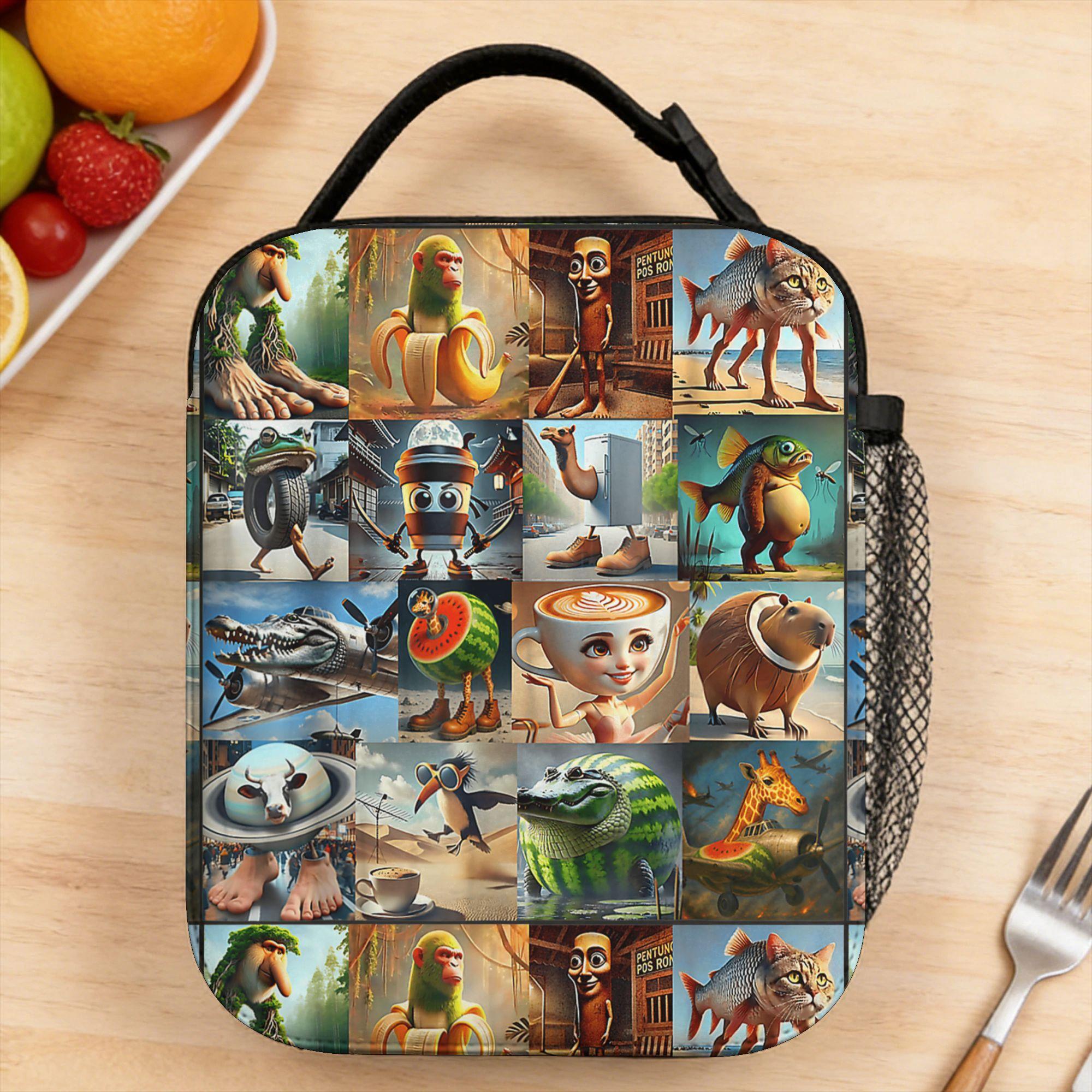 Brainrot Meme Italian Brain Rot Italian Brainrot Lunch Bag Vintage Lunch Box For Child Office Cooler Bag Thermal Lunch Bags One Size