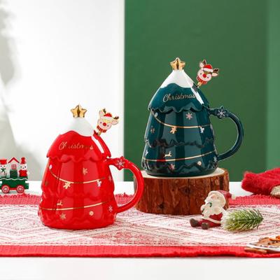 Mug Christmas Ceramic Cup with Lid Spoon Business Gift Couple Large Capacity Cup Meter Teacup