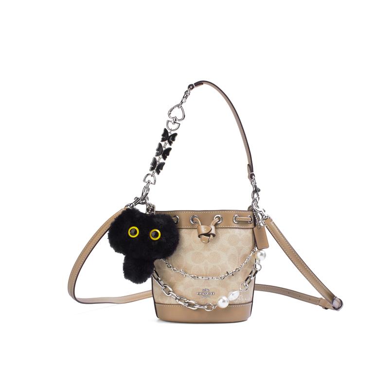 

COACH handbag [Customized bag] Dempsey reen damask flowers amber ribbon decoration printing fashionable and versatile simple chain butterfly ghost зелений