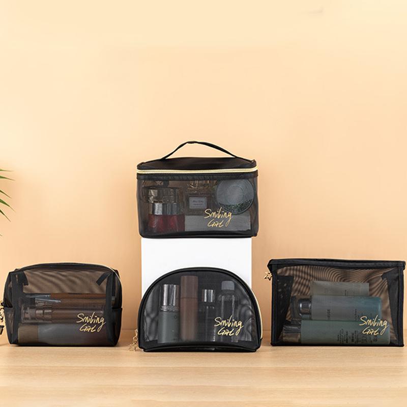 Síťovaná kosmetická taška Síťované tašky na make-up Černá síťovaná taštička na zip Pro kanceláře Cestovní úložné tašky Toaletní tašky Taštička na make-up