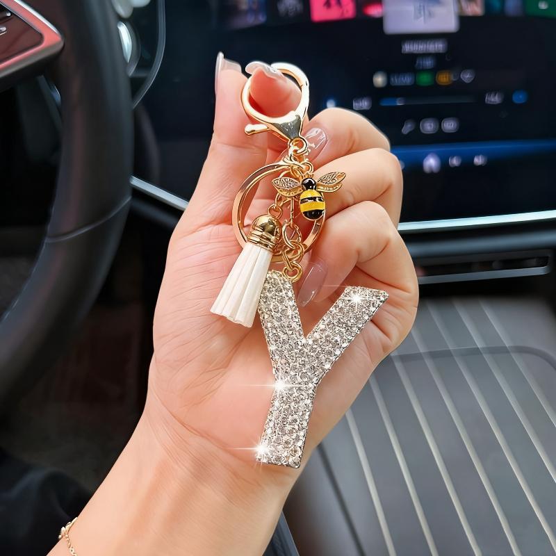 Mode 26 Bokstäver A-Ö Nyckelring Lyxig Elegant Strass Legering Nyckelring Väska Bil Hänge Smycken Tillbehör