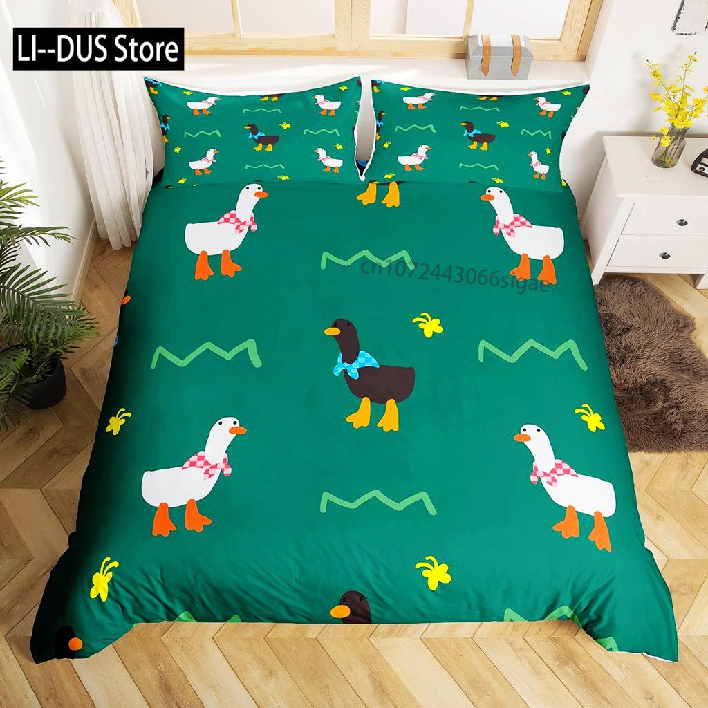 Housse de couette canard de dessin animé pour enfants garçons filles Kawaii canard avec couronne fleurs ensemble de literie housse de couette animal avec 2 taies d'oreiller