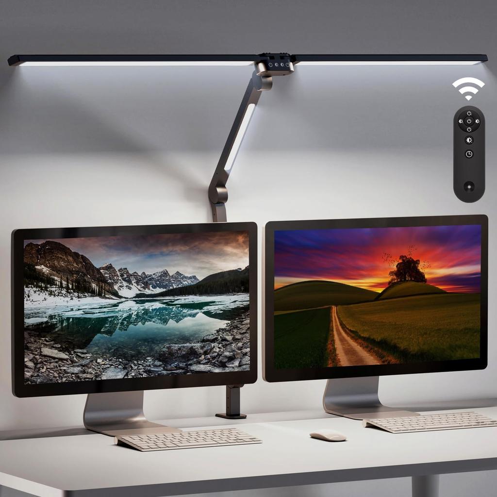 220V LED Eye-Caring Desk Light with Stepless Dimming Adjustable Flexible Gooseneck Remote 24W LED Clamp Desk Lamp for Office PC