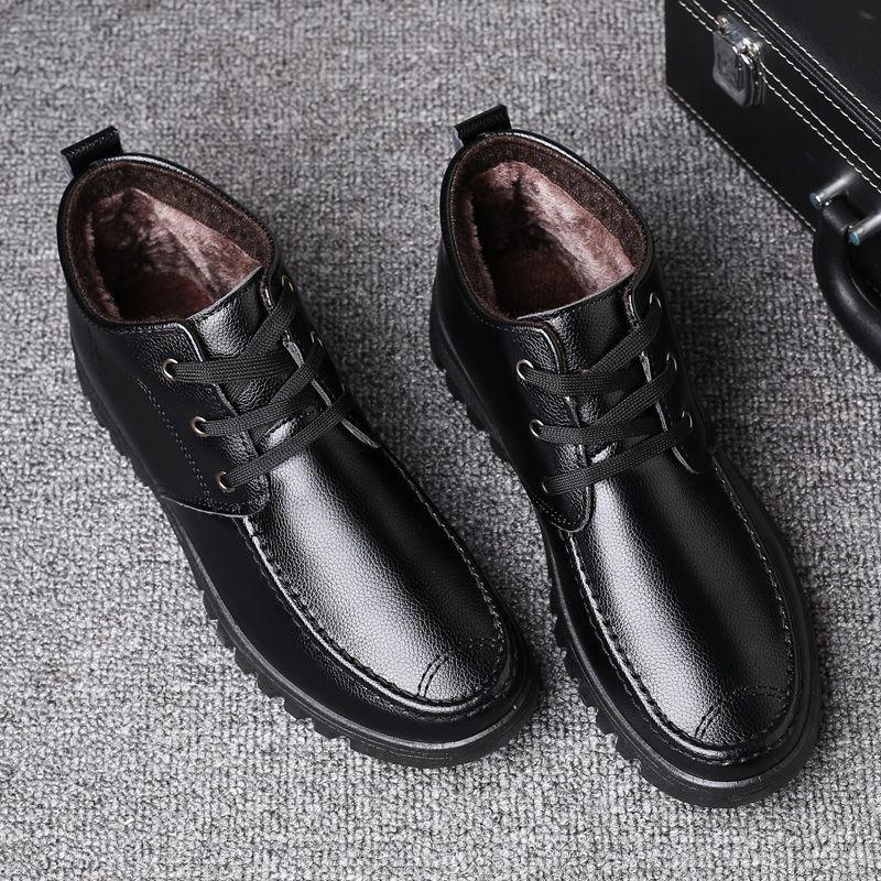 Men's cotton shoes, leather and wool integrated winter warm and velvet thickened high-top snow boots
