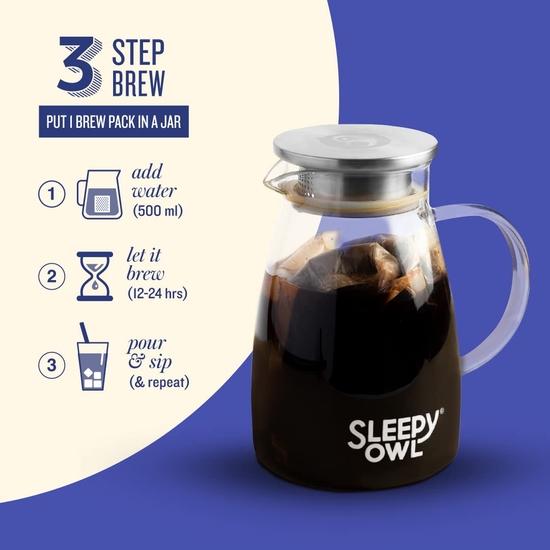 Sleepy Owl Original Cold Brew Coffee Bags | Set of 5 Packs - Makes 15 Cups | Easy 3 Step Overnight Brew - No Equipment Needed, 100% Arabica