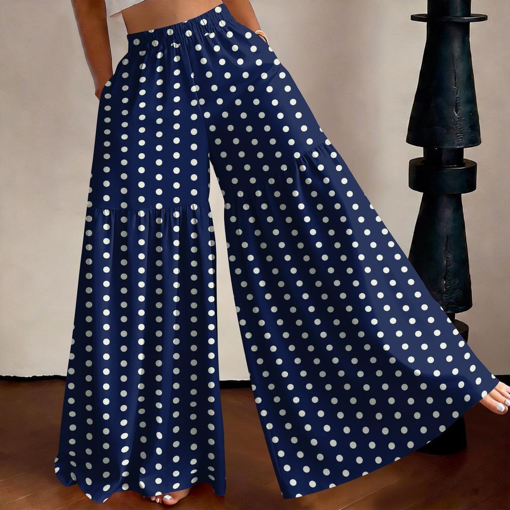 Damen High Waist Weite Beine Hose Lockerer Schnitt Leicht Fließend Bedruckte Lässige Hose Elastischer Bund Palazzo Hose