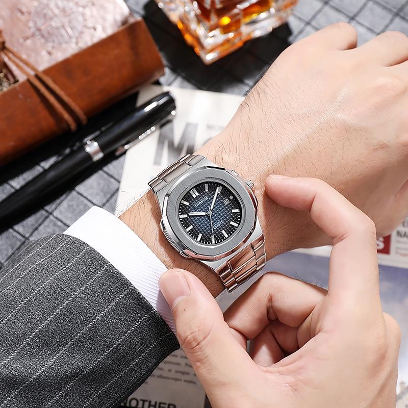 Tpofhs Light Night Waterproof Steel Strap Watch Elegant Quartz Mens Watch