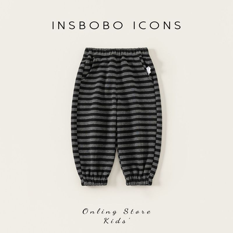Insbobo Children s Pants 2026 Spring New Children s Clothing Boys  Long Pants Girls  Casual Pants Baby Girls  Pants Black and Gray Stripes 140