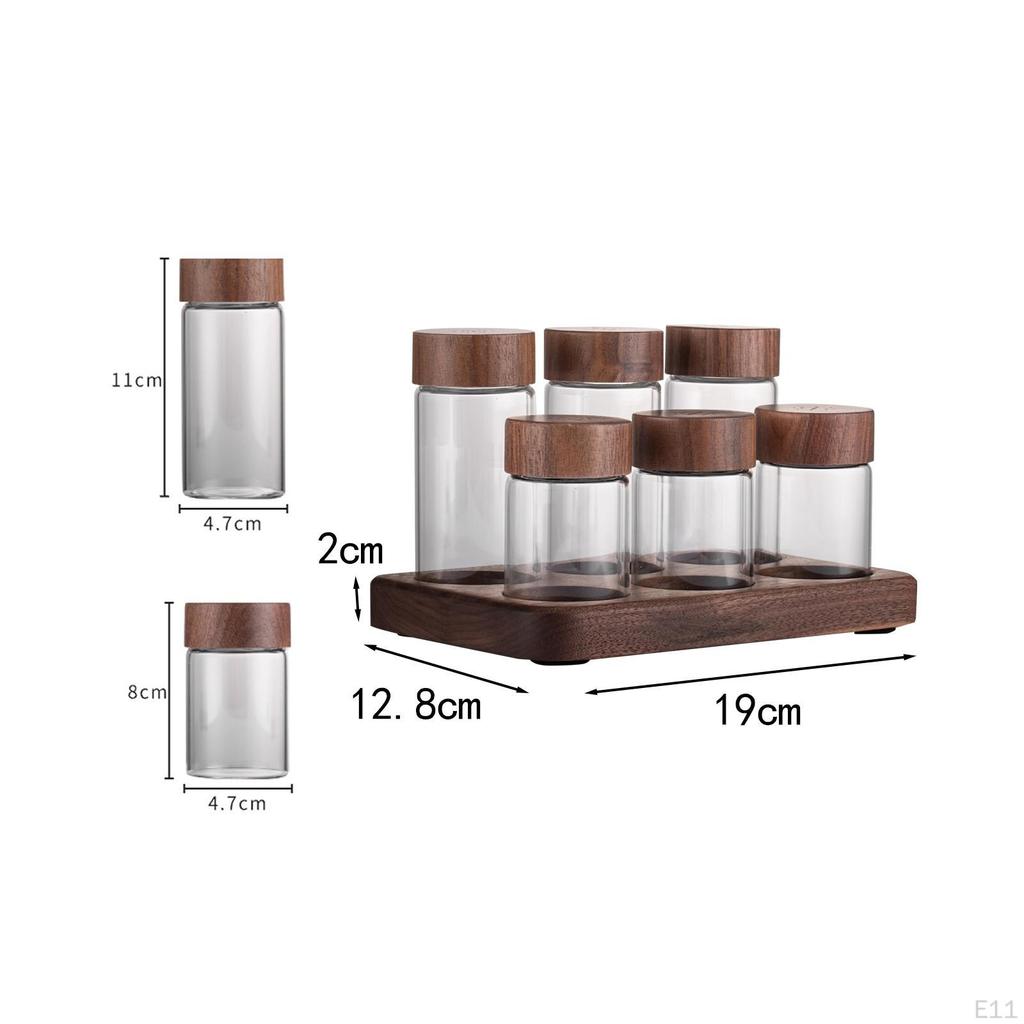 Coffee Bean Storage Set, Tubes, Tea Display Stand, Single Dose with Wooden Holder Glass