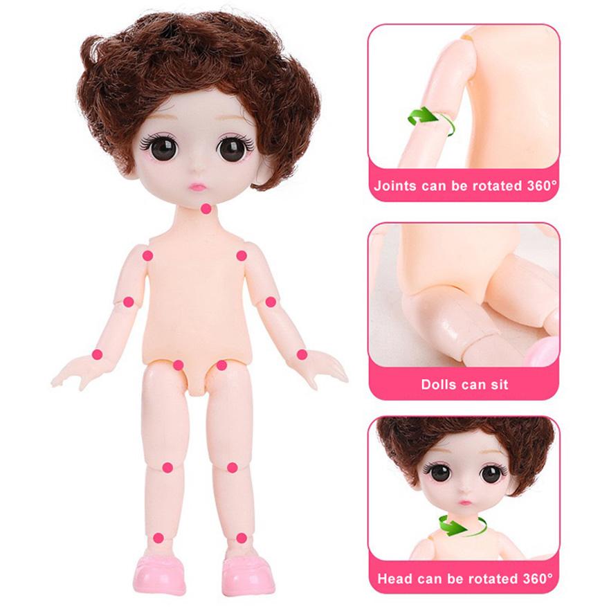 16Cm Bjd Dolls For Girls 1/8 Bjd Doll Diy Toy Doll With Clothes Dress Up Fashion Dolls 13 Movable Joint Baby 3D Big Eyes Munecas