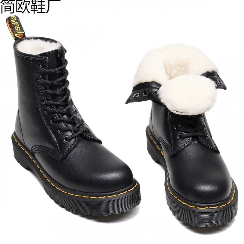 Real wool Martin boots high-top locomotive boots women's soft leather couple short boots men's and women's leather boots round