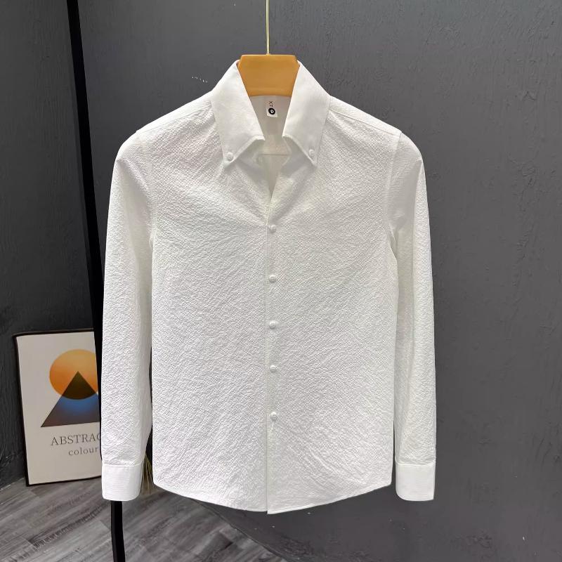 

Spring Autumn New Fashion Turn-down Collar Long Sleeve Solid Blouse Men s Clothing Casual Loose Korean All-match Button Shirts M білий