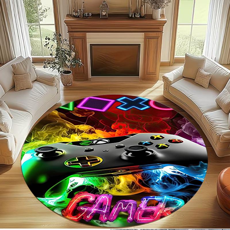 Game on Print Round Rug, Washable Floor Carpet, For Entryway Dorm Laundry Room Office Study, Home Decor Birthday Christmas Gift