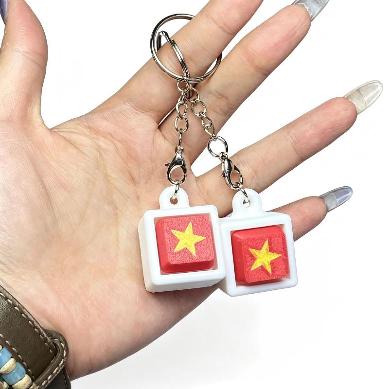 Keyboard Switch Fidget Toy Five-Star Flag Keyboard Clicker Fidget Toy 3D Printed Decompression Button Keychain Portable Stress