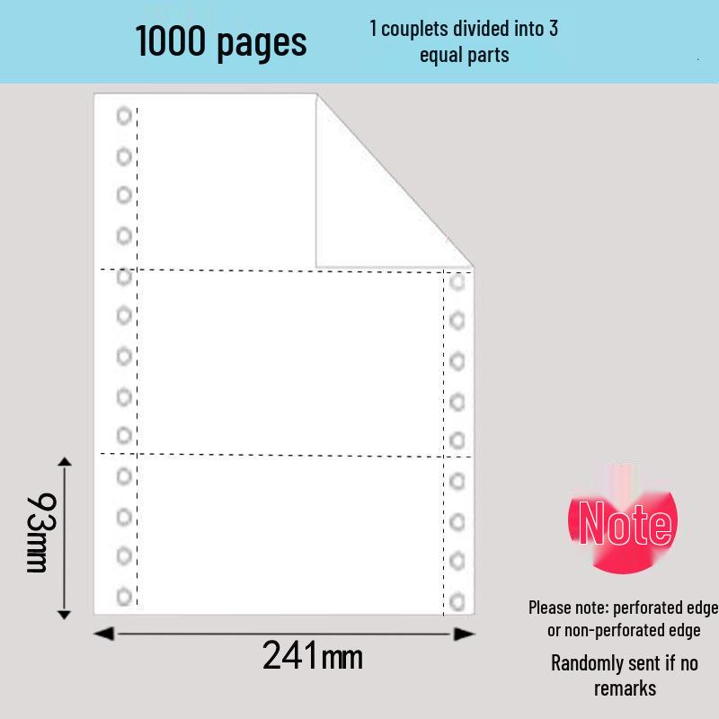 1000 Pages Dot Matrix 3-Part Computer Paper, 120gsm, 190x241mm, Sequential Delivery Notes Parts 1-6