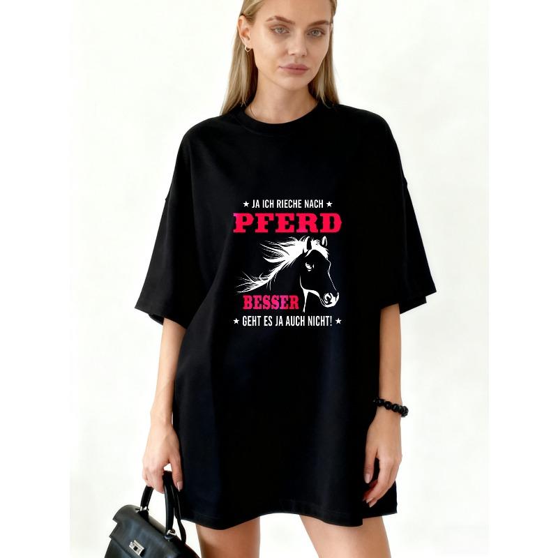 Oversized T-Shirt Black Horse Graphic And Text Design For Casual Wear S