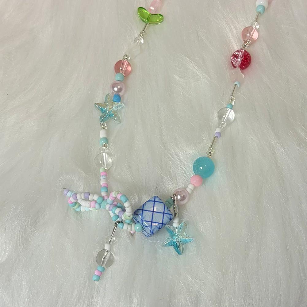 2026 Trendy Handmade Beaded Colorful acrylic Bowknot Star Pendant Necklace For Women Summer Y2k Sweet Aesthetic Neck Jewelry