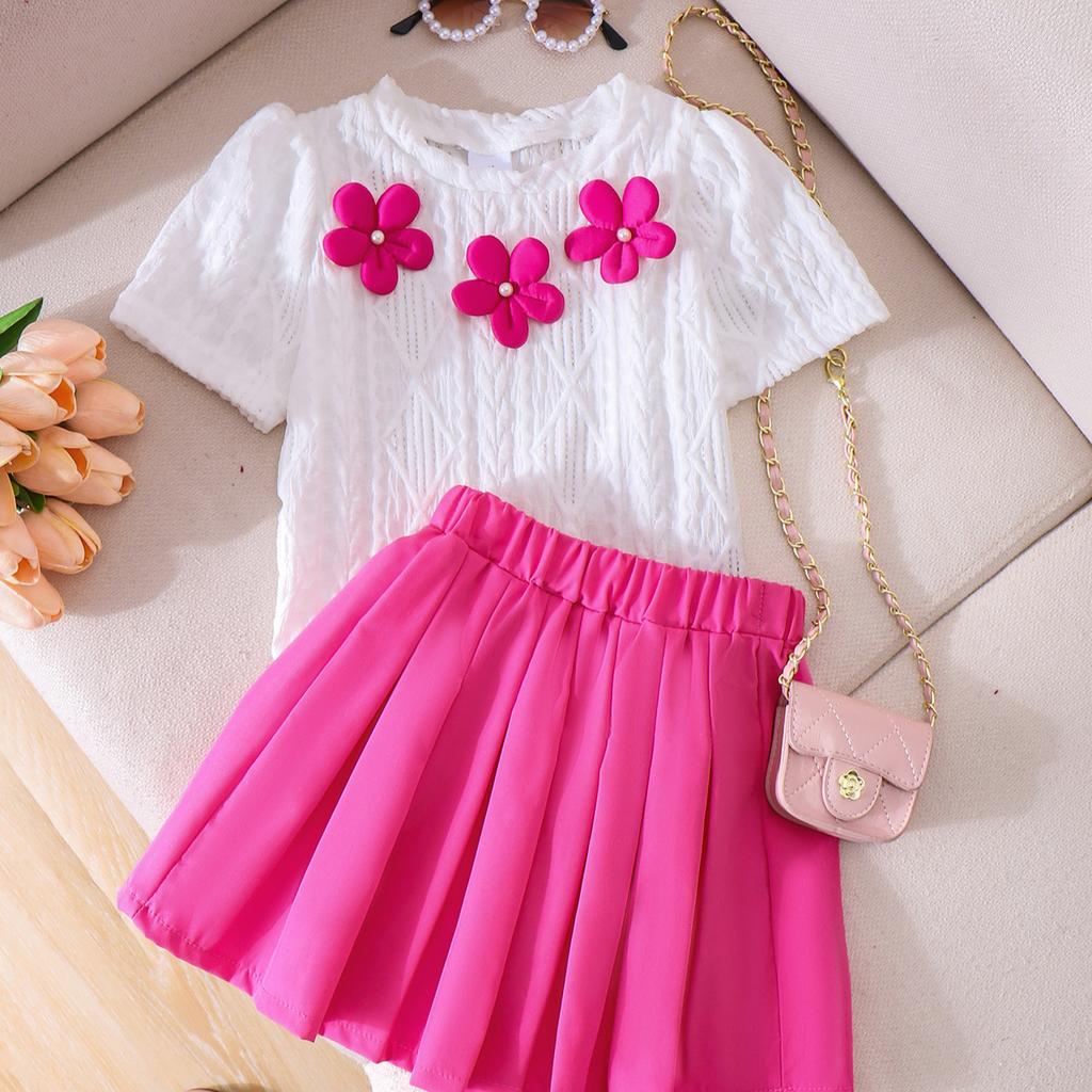 Girls' Fashion Set - Summer Children's Princess T-shirt and Pleated Skirt Set