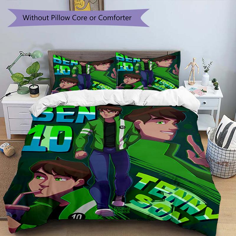 3-teiliges Bettbezug-Set (1 * Bettbezug + 2 * Kissenbezug, ohne Kern), Ben 10 Cartoon-Aufdruck Bettwäsche-Set, Schlafzimmer-Dekoration, Ganzjahres, Geburtstagsgeschenk
