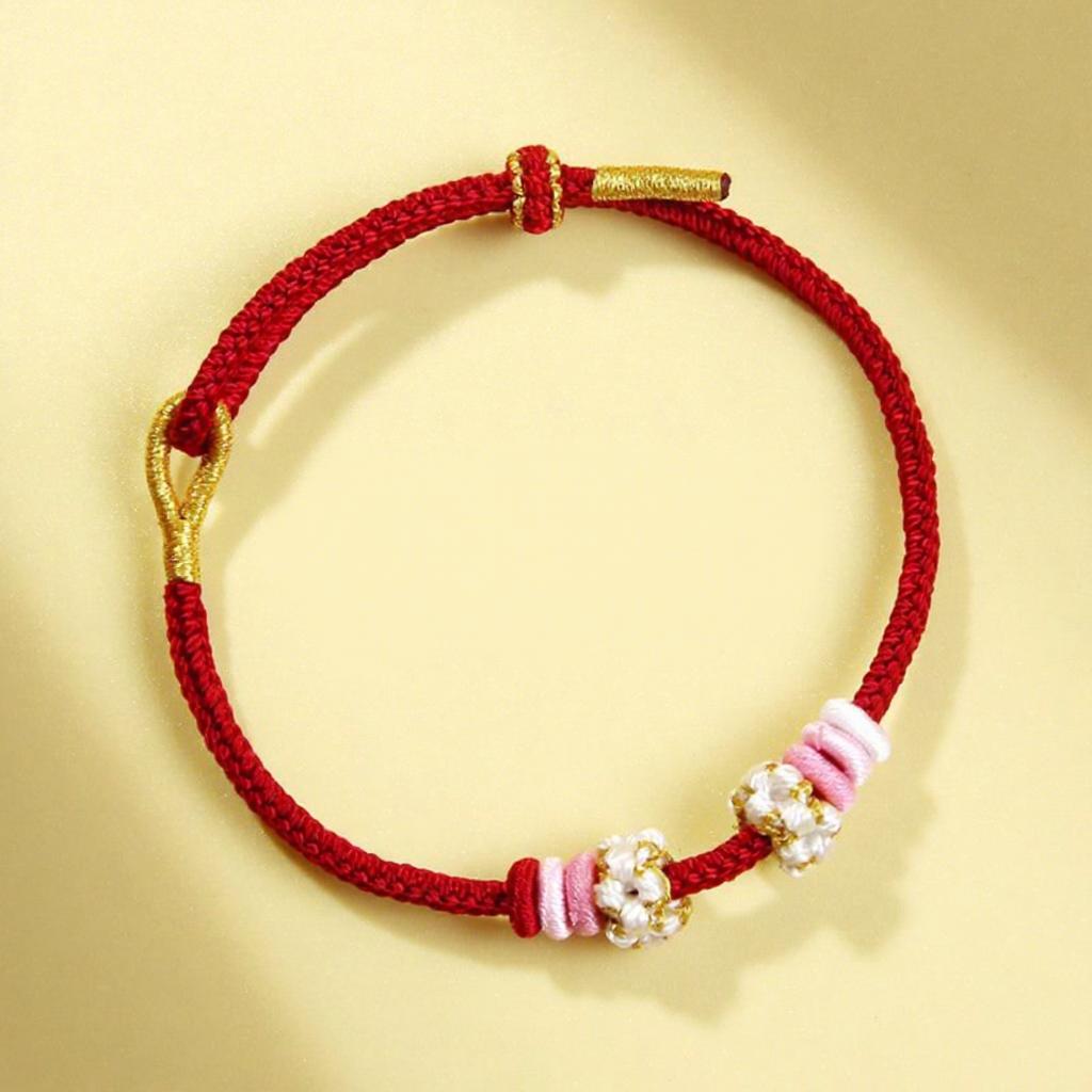 Gradient Color Peach Blossom Knot Bracelet Handmade Braided Adjustable Inspirational Good Luck and Wealth Bracelet