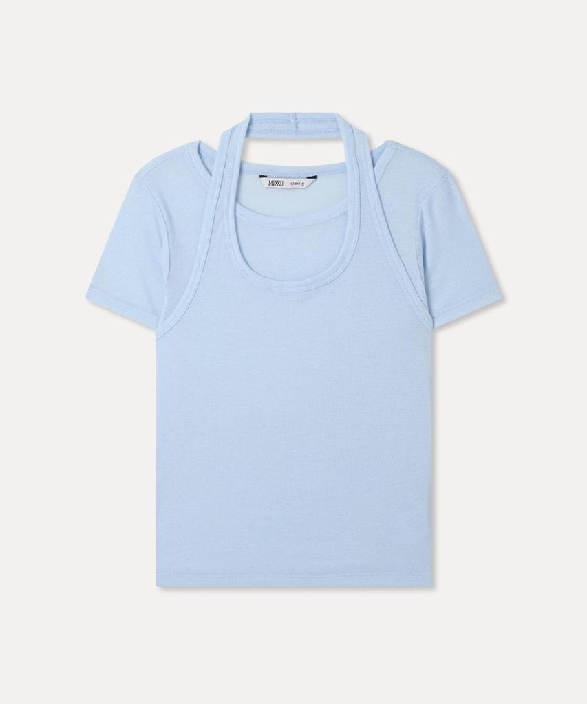 MIXXO Halter Neck See-Through Short Sleeve T-Shirt Re Hwg54Qa_Miwhwg77Ra