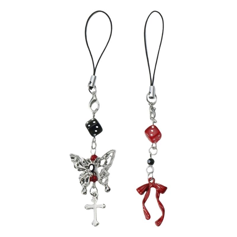 Schickes Schmetterlingskreuz Design Schlüsselanhänger Dekorative Schmetterlingskreuz Schlüsselanhänger mit Würfel Anhänger für Taschen Handys