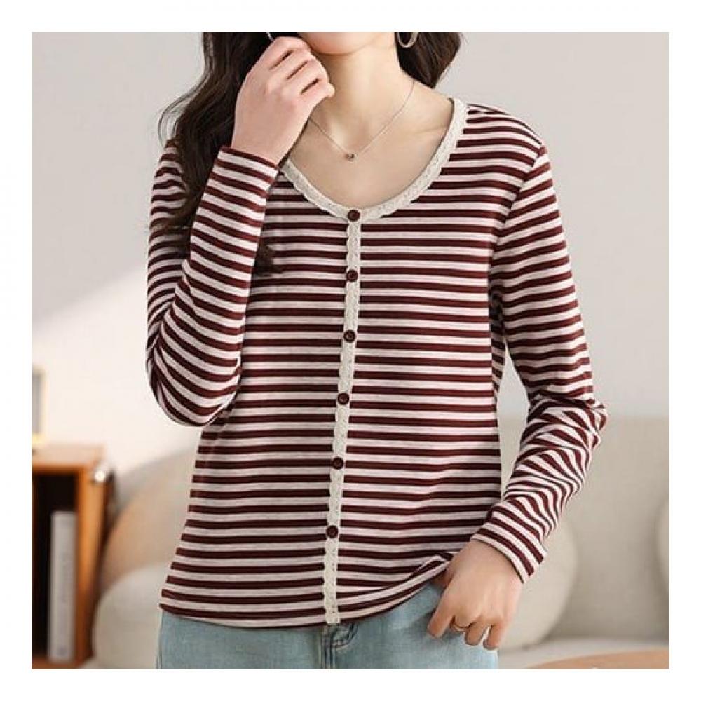 Navava NT1418 STriped U Neck Long Sleeve T shirT