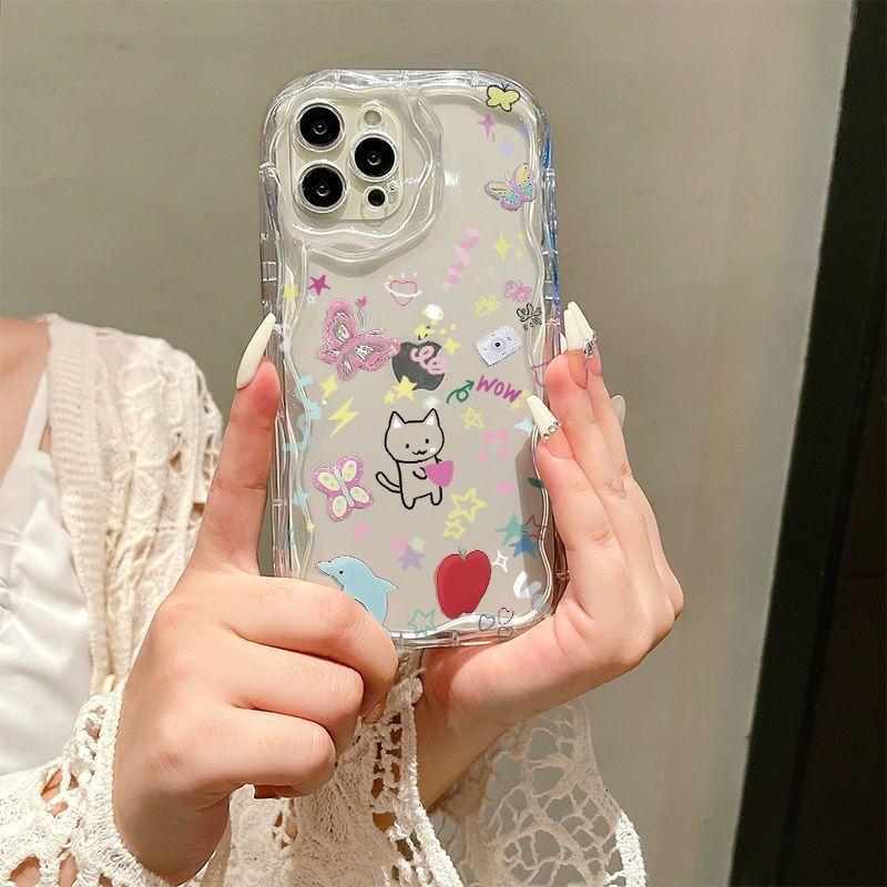 Love Kitten iPhone17Promax Mobile Phone Case Transparent for Apple 16promax Cream Case 15 Cartoon
