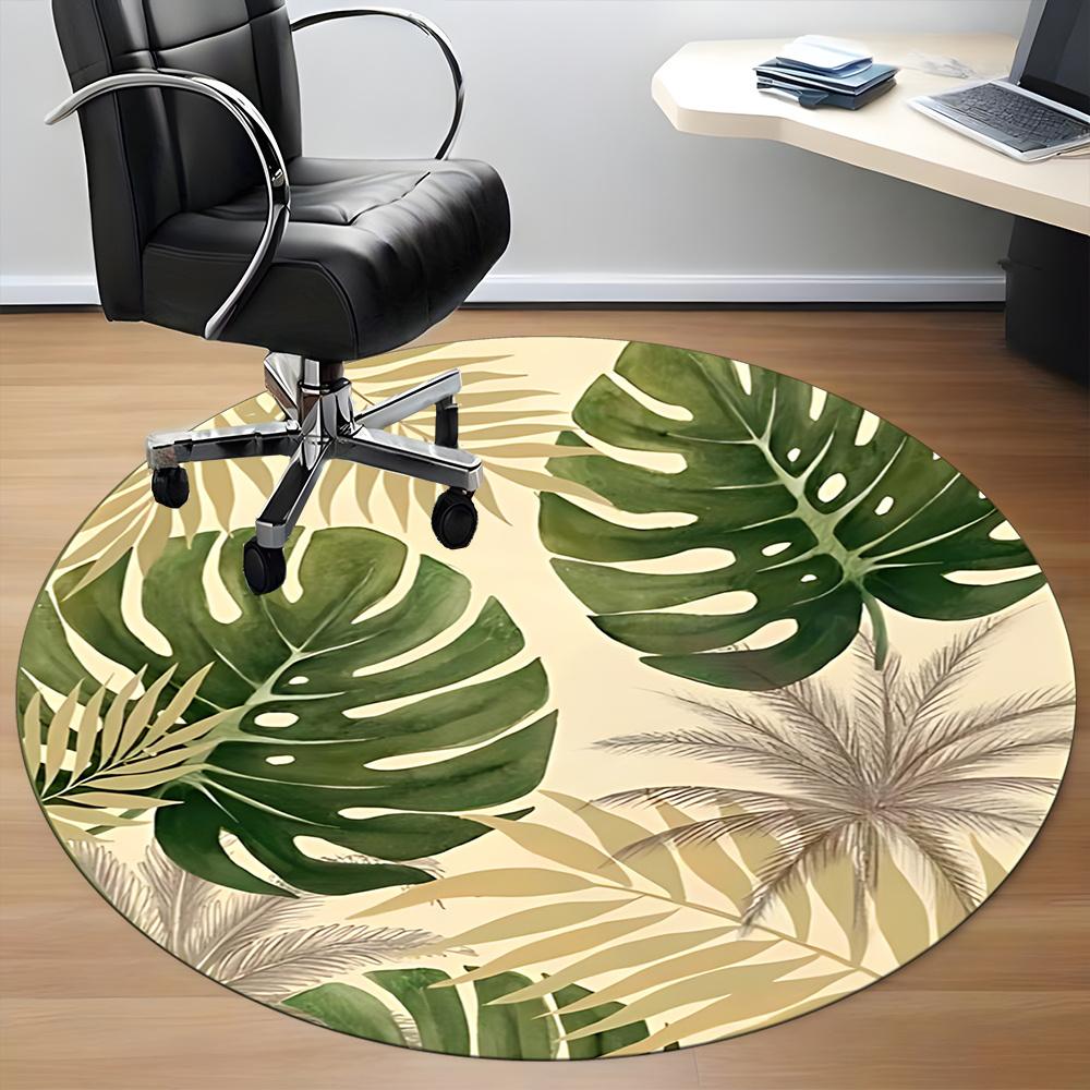 1pc Tropical Leaves Office Round Area Rug, Indoor Mat Suitable ForOffice, Under Office Chairs Bedroom Living Room Home Decor, Room Decot088