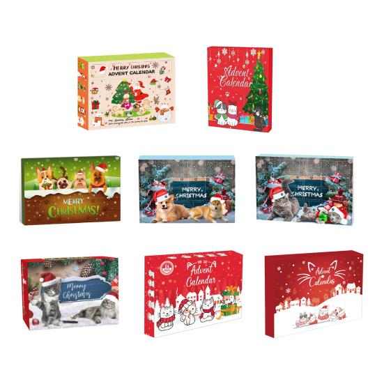 Pet Toy Advent Calendar 24-Day Christmas Countdown Calendar Cat or Dog Toy Set Safe Interactive Chew Toys Balls Collars Plush Toys for Cats