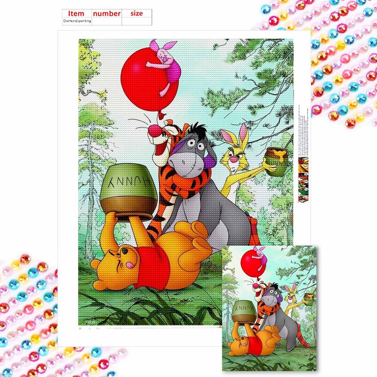 

5D Алмазная Живопись Сделай Сам Винни и его Друзья Полная Выкладка Стразы Мозаика Вышивка Изделия Ручной Работы Домашний Декор Подарок Round 20x30cm