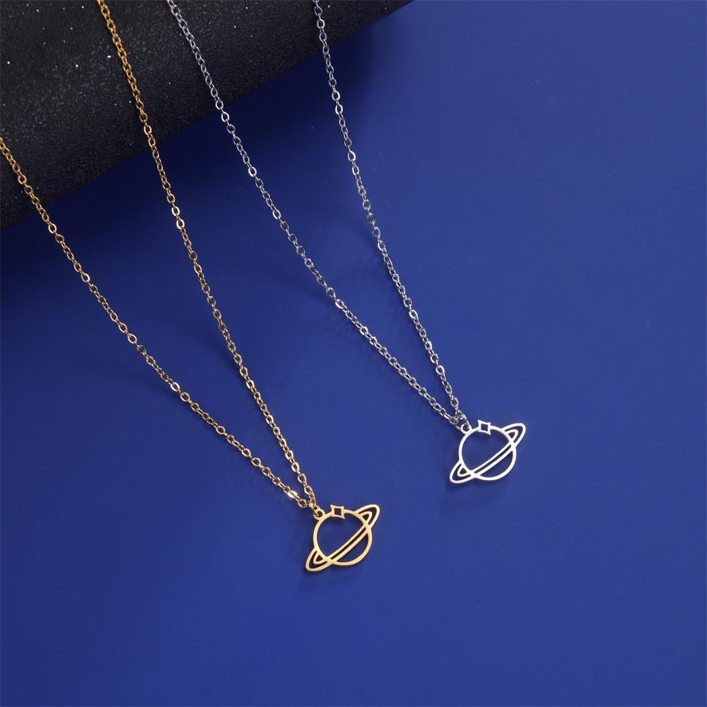  Saturn Planet Star Pendant Necklace for Women Girls Stainless Steel Paperclip Chain Space Creative Romantic Jewelry Gift