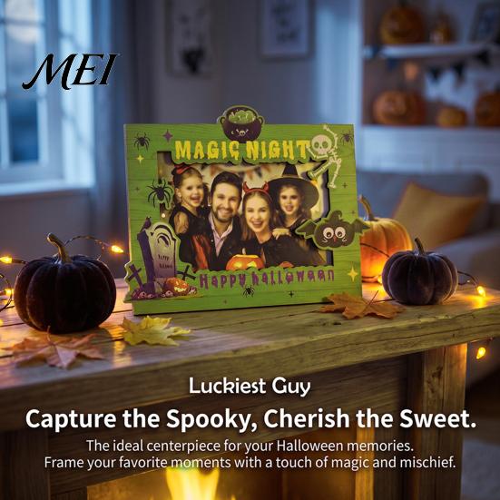Wooden Picture Holders Halloween Photo Frame, Double Layer Wood Tabletop Holder, Autumn Party Decor Creative Display Stand for Home Holiday Frames