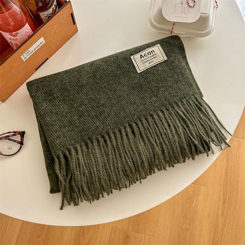 

Кашемировый шарф на ощупь, осенне-зимний, однотонный, женский, с толстой кисточкой, простой и универсальный, мягкий и теплый, имитация кашемира, шаль 65 * 196cm