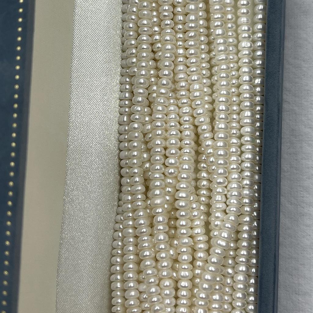 Filo di Perle d'Acqua Dolce Bianche Naturali a Bottone 3-4mm 36cm Piccole Perline Piatte Rotonde Sfuse per Fai da Te Collane Gioielli
