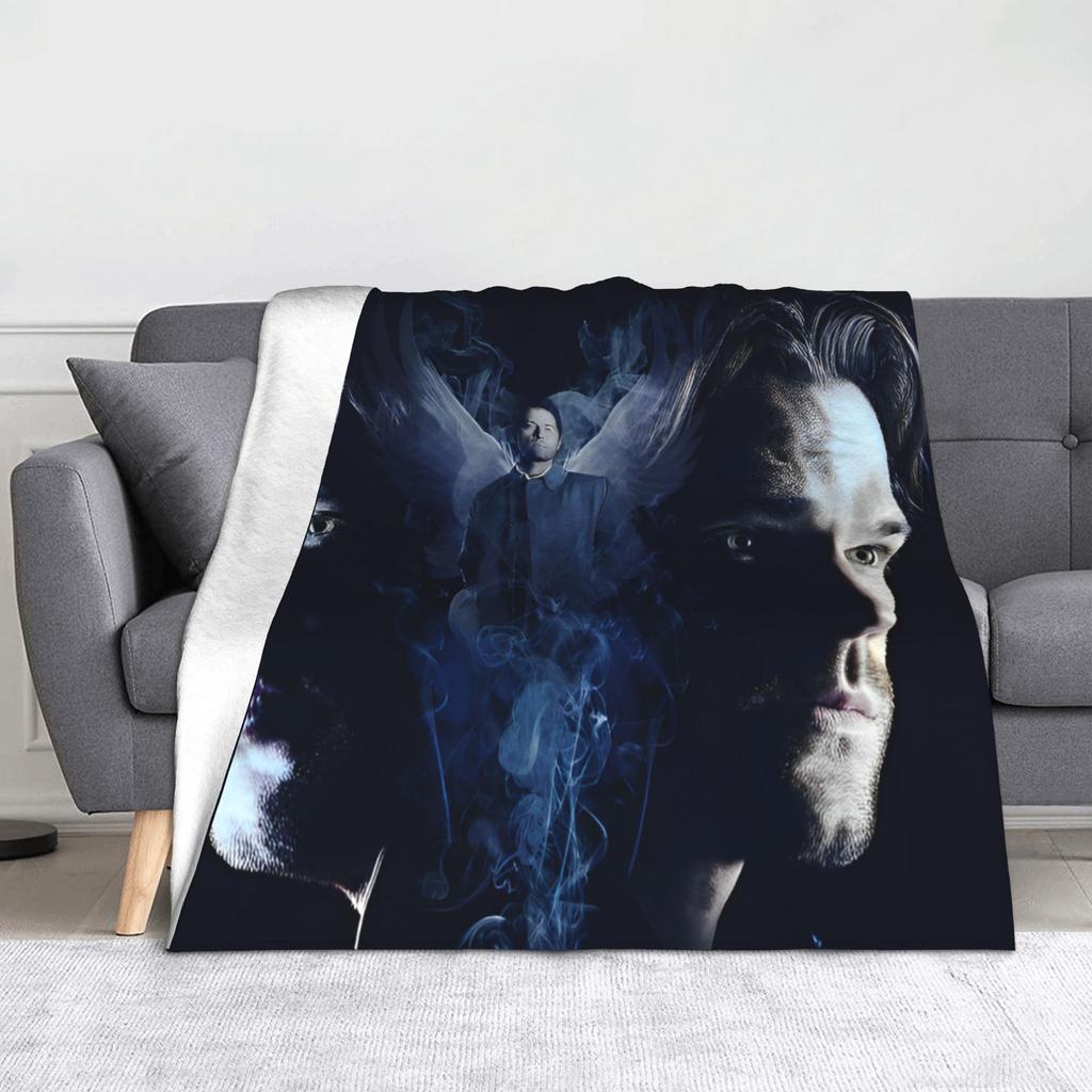 Sam Winchester Dean Winchester Castiel Blanket Cover Velvet Supernatural Movie Wings Thin Throw Blankets for Bedroom Sofa Quilt
