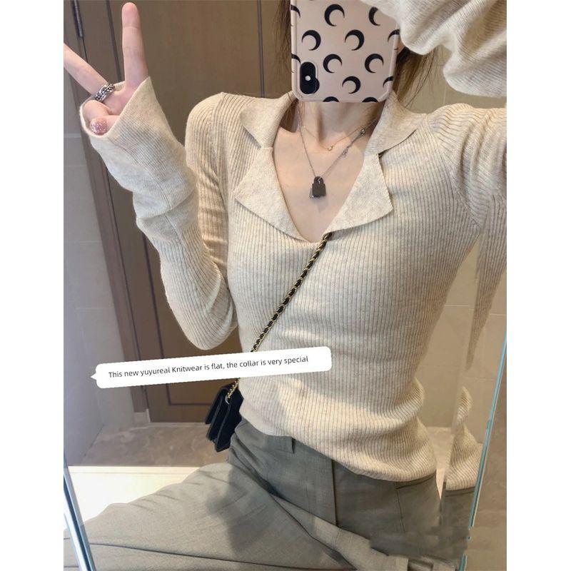 

Polo Niche Style Silm Slimming Thin Top Sweater Gray M