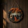 Halloween Party Home Ornament Witch Hanging Sign 8" Round Wooden Door Autumn Forest Porch Wall Decoration Witches Rustic Holiday Sign for Front