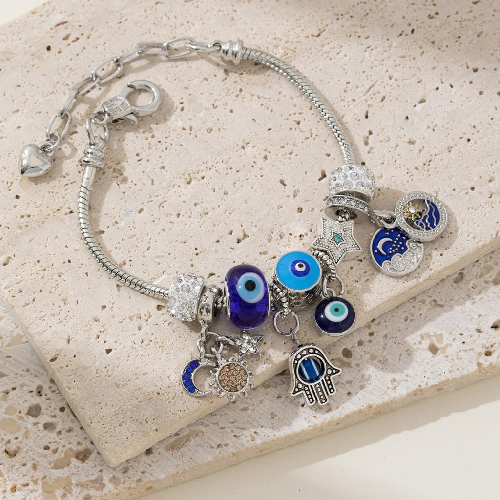 DIY Beaded Bracelet with Evil Eye Hand of God Sun Moon Crystal Fashion Jewelry