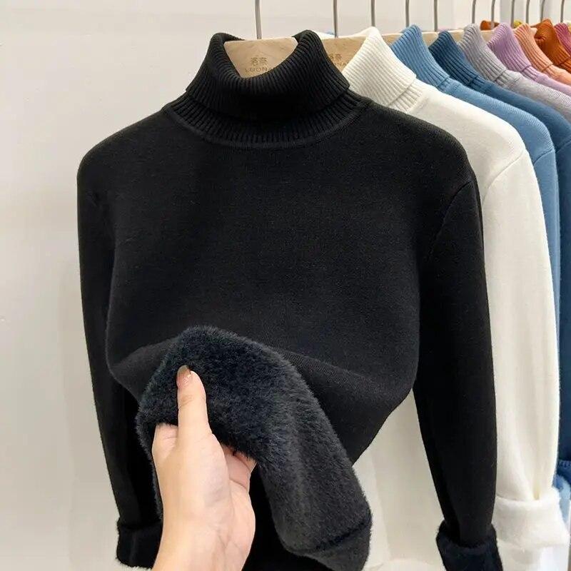 Winter Vintage Warm Thicken Sweater Women Korean Fashion Elegant Knitted Bottoming Shirt Female Solid Knitwear Casual Slim Tops 2026 New