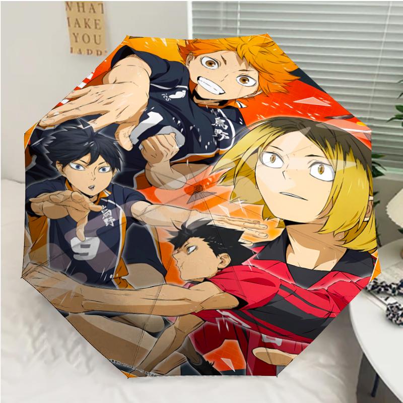 Haikyu Print Automatic Umbrella, 8 Rib Iron Frame, Plastic Handle, Suitable for Outdoor Travel &Daily , Ideal Gift